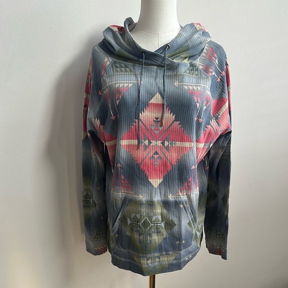 Chaps Women’s Long Sleeve Pullover Lightweight Western Aztec Thermal‎ Hoodie Med - Picture 1 of 10